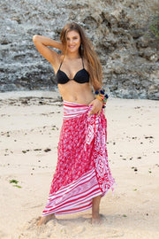Womens Sarong Wrap Swimsuit Beach Cover Up Boho Floral Bikini Pareo with Coconut Clip Rayon