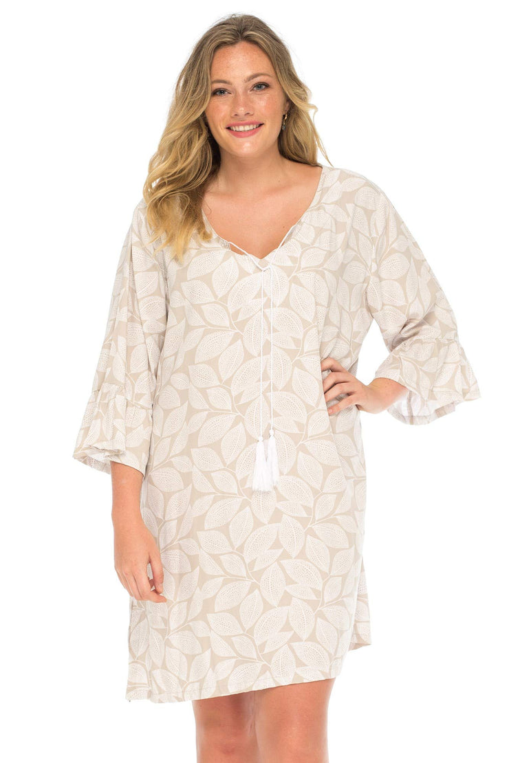 Womens Casual Short Boho Dress Bathing Suit Swimsuit Cover Up Loose Fit Beach Tunic Kaftan Rayon