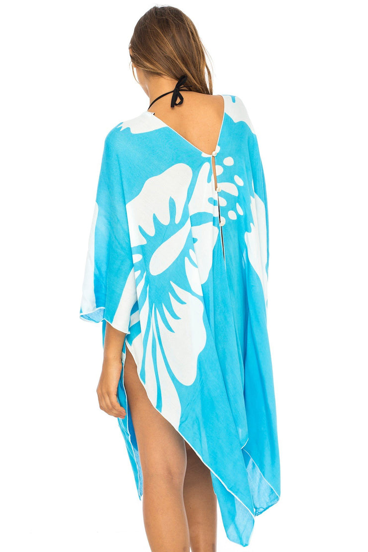 Womens Floral Beach Cover Up, Hibiscus Sundress Asymmetrical for Bikini Swimsuit Swimwear