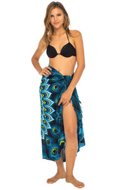 Womens Sarong Swimsuit Cover Up Mandala Peacock Beach Wear Bikini Wrap Skirt with Coconut Clip