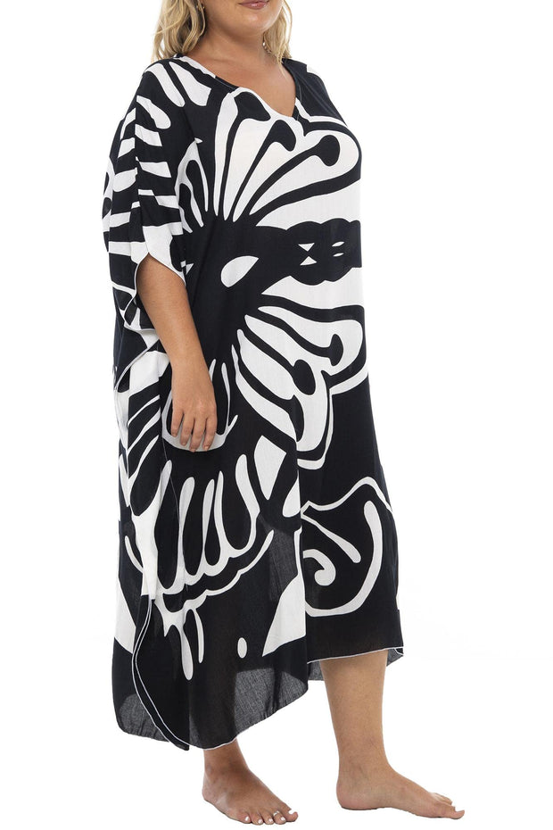 Back From Bali Womens Plus Size Swimsuit Cover Up Long Maxi Beach Caftan Flowy Boho Loose Tunic Dress Rayon