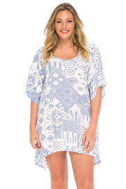 Womens Boho Print Plus Size Beach Dress Loose Fit Tunic Top Asymmetrical Hem Bohemian Swimsuit Cover Up