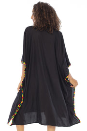 Womens Short Kaftan Boho Floral Embroidered Tunic Poncho Beach Dress Loungewear Swimsuit Cover Up