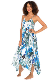 Womens Sleeveless Floral Summer Maxi Dress, Spaghetti Straps Long Casual Boho Sexy Beach Cover Up