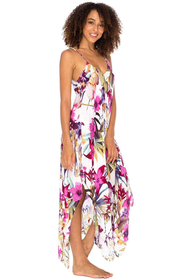 Womens Sleeveless Floral Summer Maxi Dress, Spaghetti Straps Long Casual Boho Sexy Beach Cover Up
