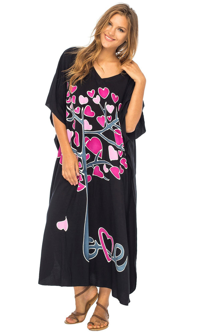 Womens Beach Cover Up Maxi, Kaftan Love Tree Beach Dress Swimsuit Cover Up