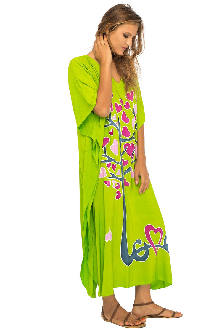 Womens Beach Cover Up Maxi, Kaftan Love Tree Beach Dress Swimsuit Cover Up