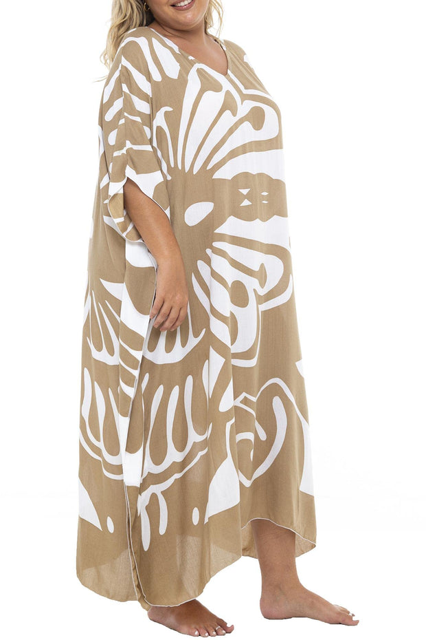 Back From Bali Womens Plus Size Swimsuit Cover Up Long Maxi Beach Caftan Flowy Boho Loose Tunic Dress Rayon