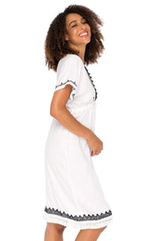 Womens Boho V Neck Beach Dress Loose Fit Casual Embroidered Tunic Sundress Swimsuit Cover Up