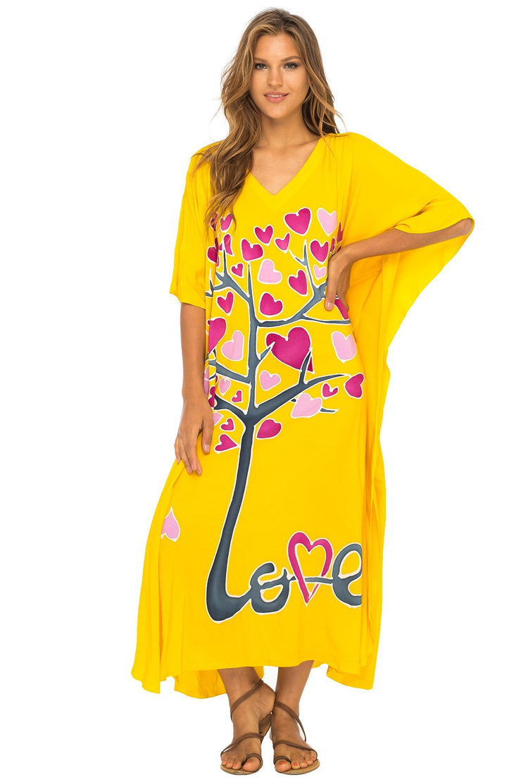 Womens Beach Cover Up Maxi, Kaftan Love Tree Beach Dress Swimsuit Cover Up