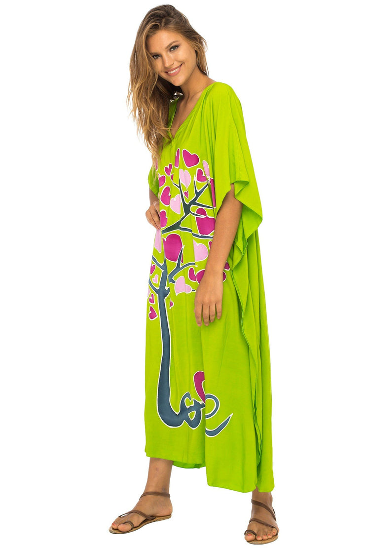 Womens Beach Cover Up Maxi, Kaftan Love Tree Beach Dress Swimsuit Cover Up