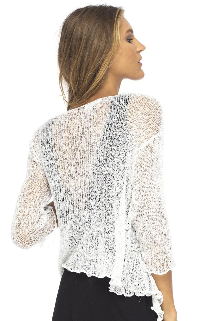 Metallic Shrug Lite Womens Sheer Cardigan Jacket White Silver