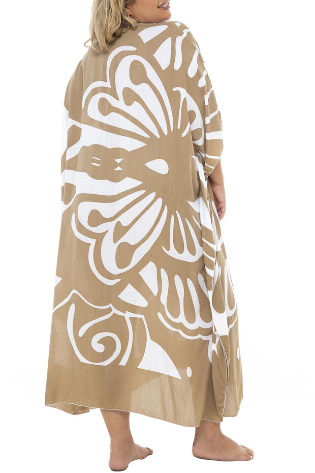 Back From Bali Womens Plus Size Swimsuit Cover Up Long Maxi Beach Caftan Flowy Boho Loose Tunic Dress Rayon