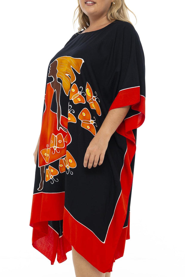 Back From Bali Womens Plus Size Caftan Short Beach Cover Up Knee Length Loose Poncho Dress Rayon