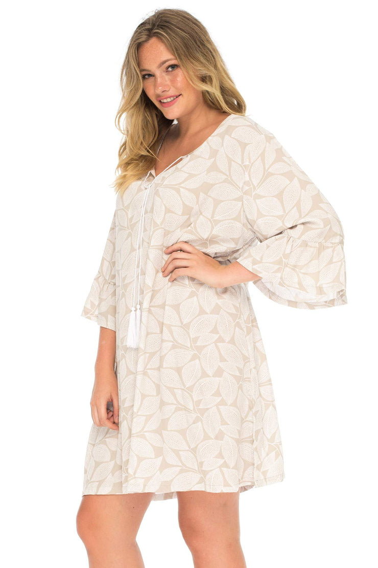 Womens Casual Short Boho Dress Bathing Suit Swimsuit Cover Up Loose Fit Beach Tunic Kaftan Rayon