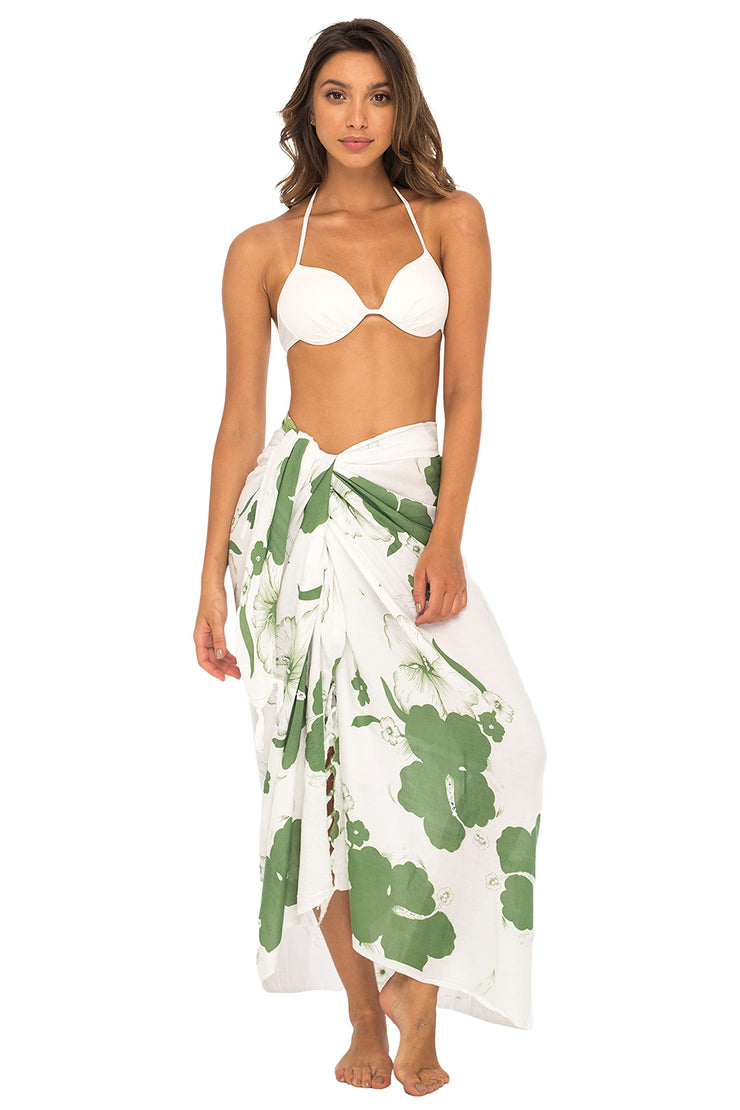 Back From Bali Women's Sarong Floral Hibiscus Beach Wear Wrap Skirt Cover Up with Sequins and Coconut Clip