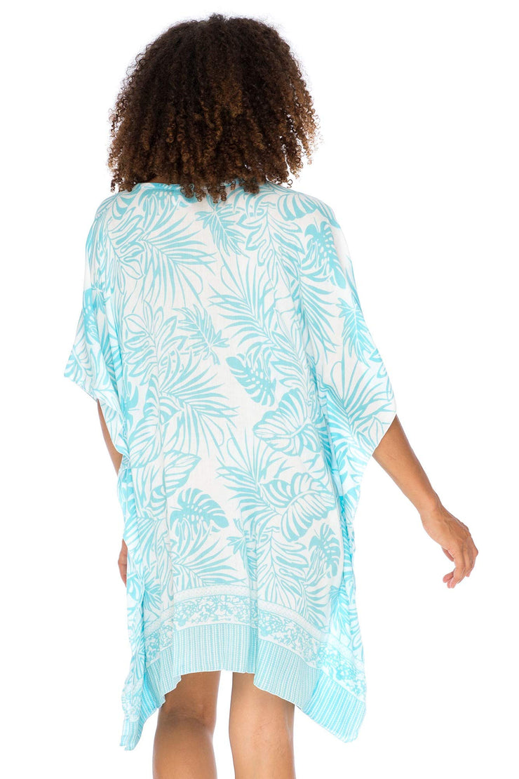 Womens Boho Swimsuit Cover Up Beach Dress Tunic Top Bohemian Leaf Print Short Kaftan