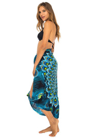 Womens Sarong Swimsuit Cover Up Mandala Peacock Beach Wear Bikini Wrap Skirt with Coconut Clip