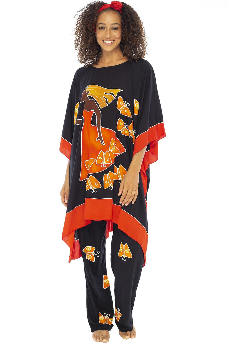 Back from Bali Womens Loungewear Set Loose Boho Poncho Tunic and Pants 2 Piece