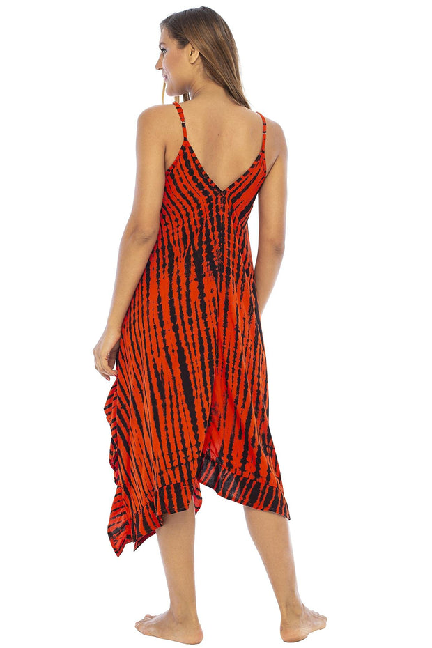 Back From Bali Womens Boho Summer Beach Dress Tie Dye Swimsuit Bathing Suit Cover Up Spaghetti Strap V-Neck Rayon