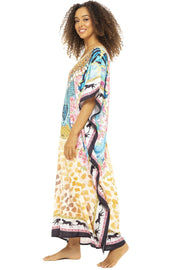 Womens Kaftan Long Casual Maxi Dress Boho V Neck Animal Print Beach Swimsuit Cover Up
