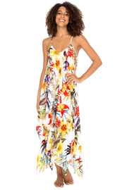 Womens Sleeveless Floral Summer Maxi Dress, Spaghetti Straps Long Casual Boho Sexy Beach Cover Up