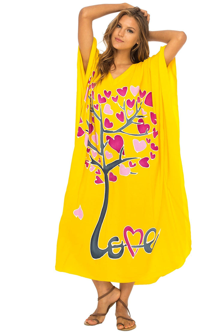 Womens Beach Cover Up Maxi, Kaftan Love Tree Beach Dress Swimsuit Cover Up