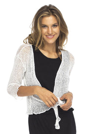 Metallic Shrug Lite Womens Sheer Cardigan Jacket White Silver