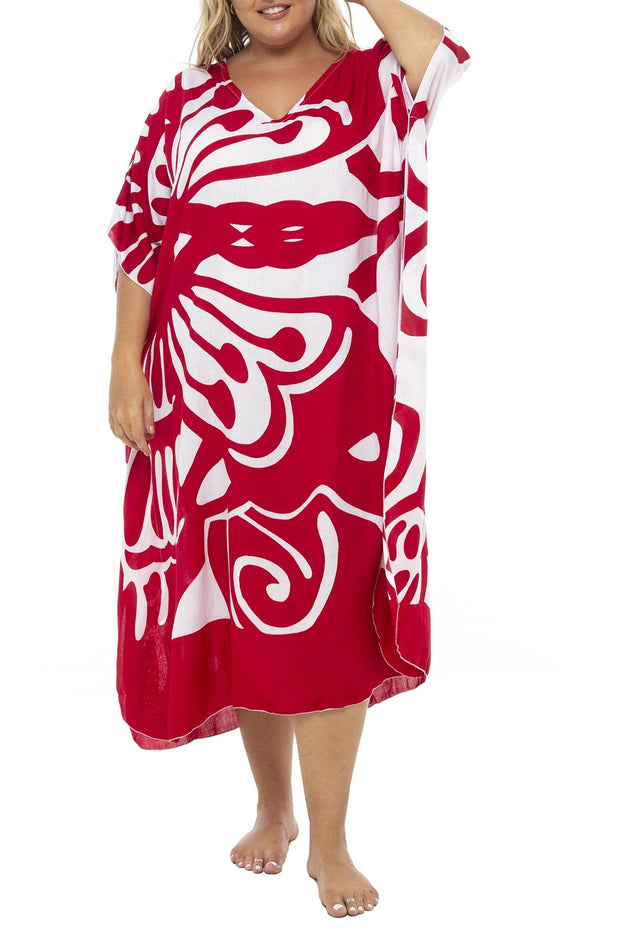 Back From Bali Womens Plus Size Swimsuit Cover Up Long Maxi Beach Caftan Flowy Boho Loose Tunic Dress Rayon