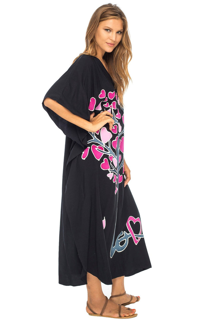 Womens Beach Cover Up Maxi, Kaftan Love Tree Beach Dress Swimsuit Cover Up
