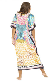 Womens Plus Size Print Kaftan Long Casual Boho Maxi Dress Beach Caftan Swimsuit Cover Up