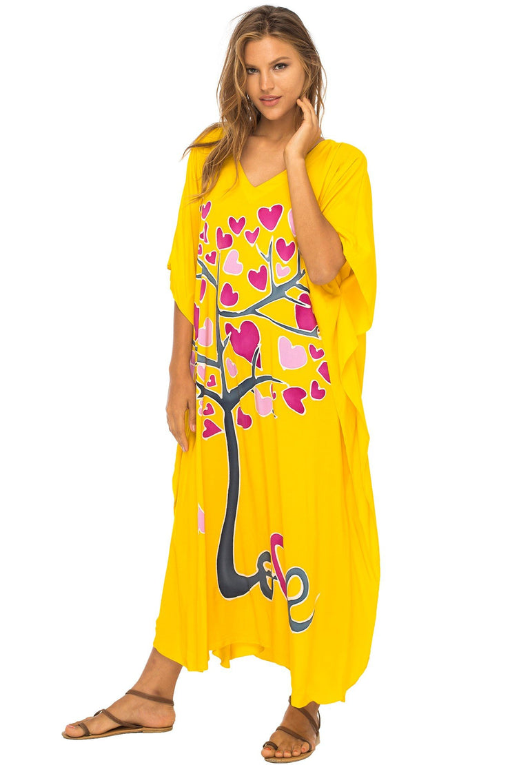 Womens Beach Cover Up Maxi, Kaftan Love Tree Beach Dress Swimsuit Cover Up