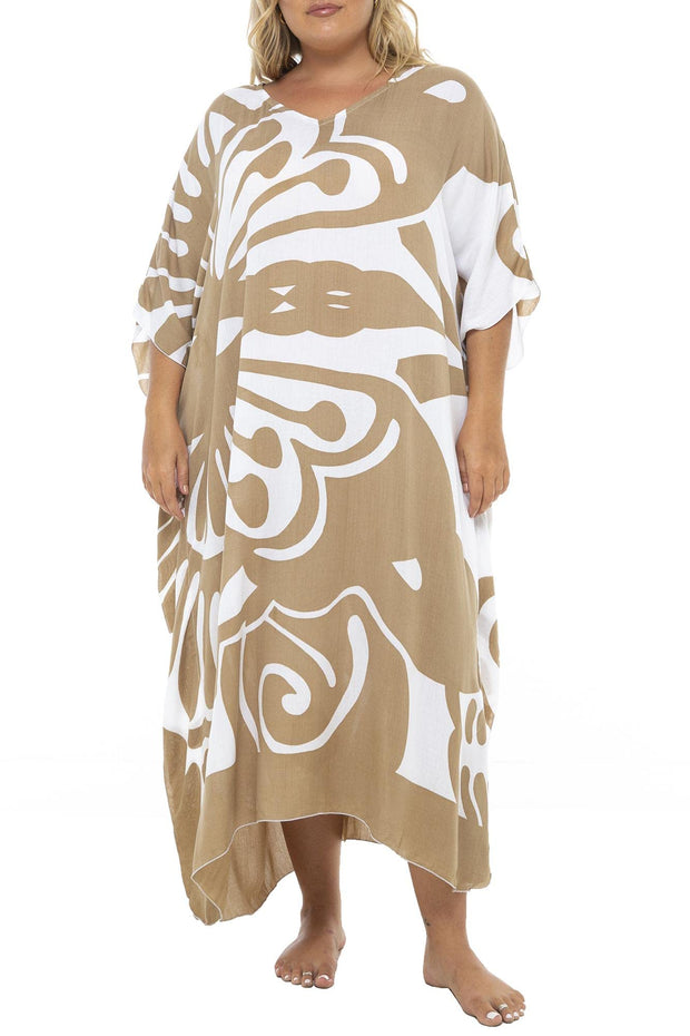 Back From Bali Womens Plus Size Swimsuit Cover Up Long Maxi Beach Caftan Flowy Boho Loose Tunic Dress Rayon