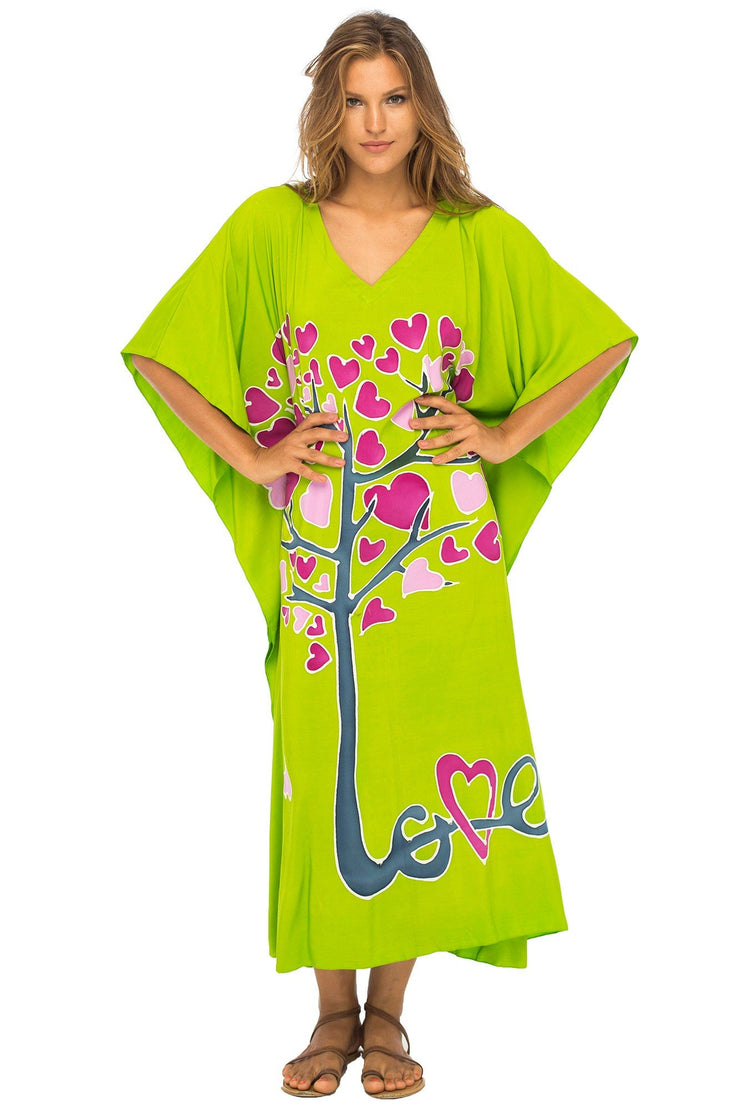 Womens Beach Cover Up Maxi, Kaftan Love Tree Beach Dress Swimsuit Cover Up