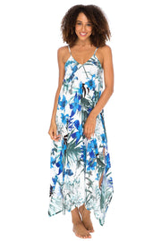 Womens Sleeveless Floral Summer Maxi Dress, Spaghetti Straps Long Casual Boho Sexy Beach Cover Up