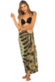 Womens Sarong Swimsuit Cover Up Mandala Peacock Beach Wear Bikini Wrap Skirt with Coconut Clip