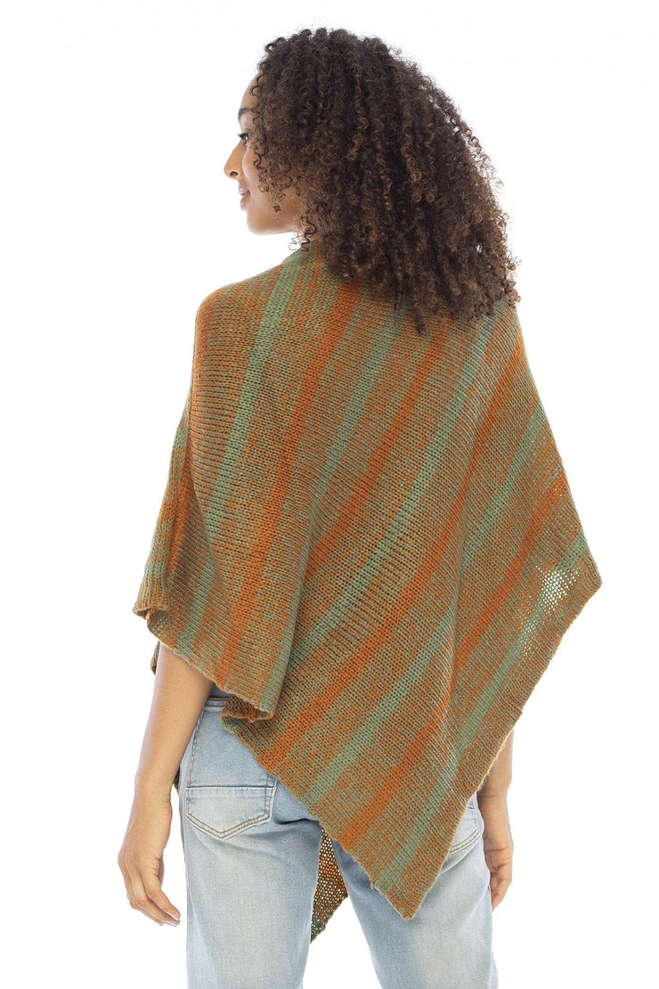 Womens Colorful Knit Poncho Sweater Cape Soft Striped Boho Tunic Shawl