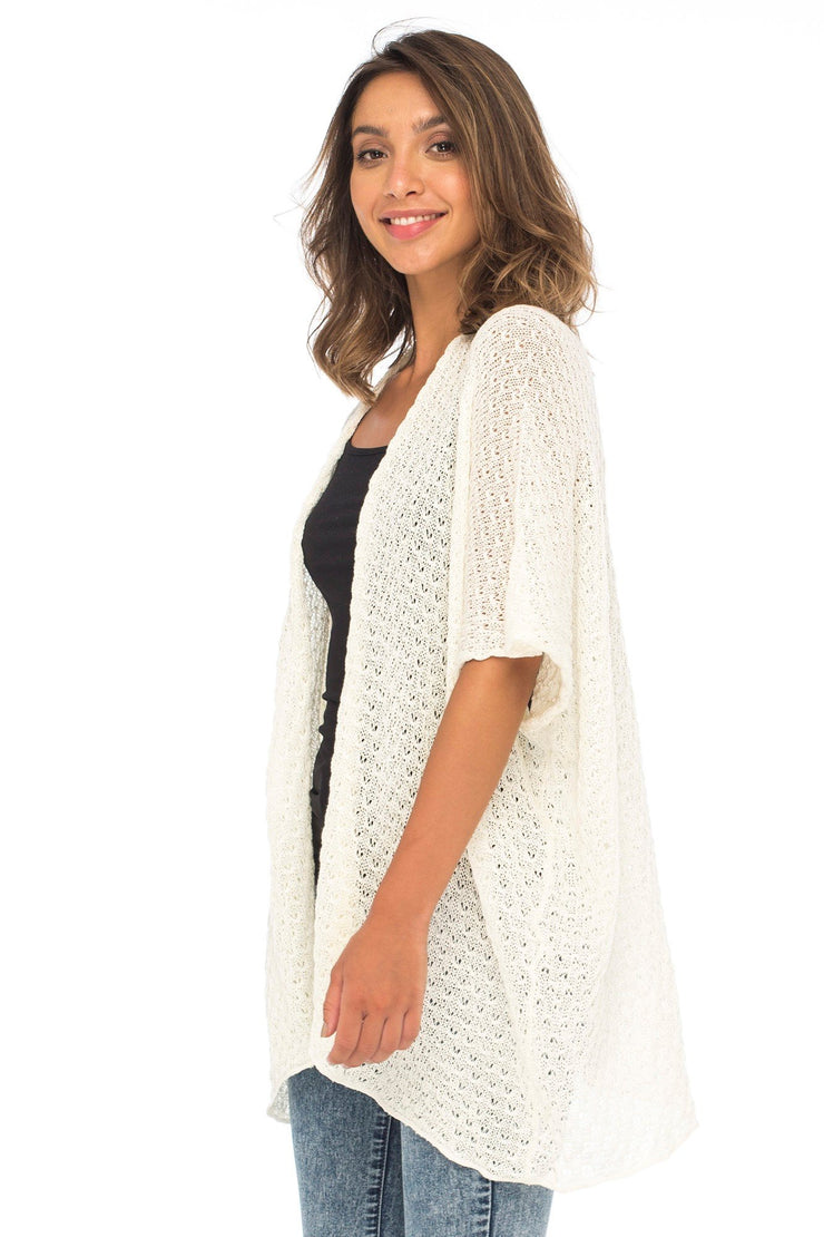 Womens Long Shrug Cotton Cardigan Sweater, Open Front Short Sleeve for Dresses, Pants
