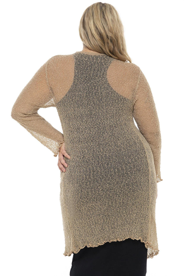 Womens Plus Size Sheer Long Cardigan Lightweight Open Front Shrug Lite Knit Sweater 2X 3X 4X