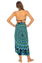 Womens Sarong Swimsuit Cover Up Mandala Peacock Beach Wear Bikini Wrap Skirt with Coconut Clip