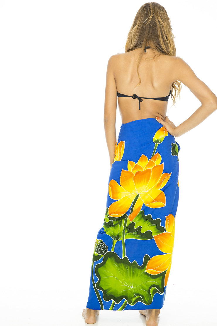 Womens Sarong Swimsuit Cover Up Floral Beach Wear Bikini Wrap Skirt with Coconut Clip Lotus