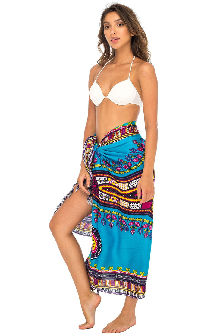 Womens Sarong Swimsuit Cover Up Ethnic Beach Wear Bikini Wrap Skirt with Coconut Clip