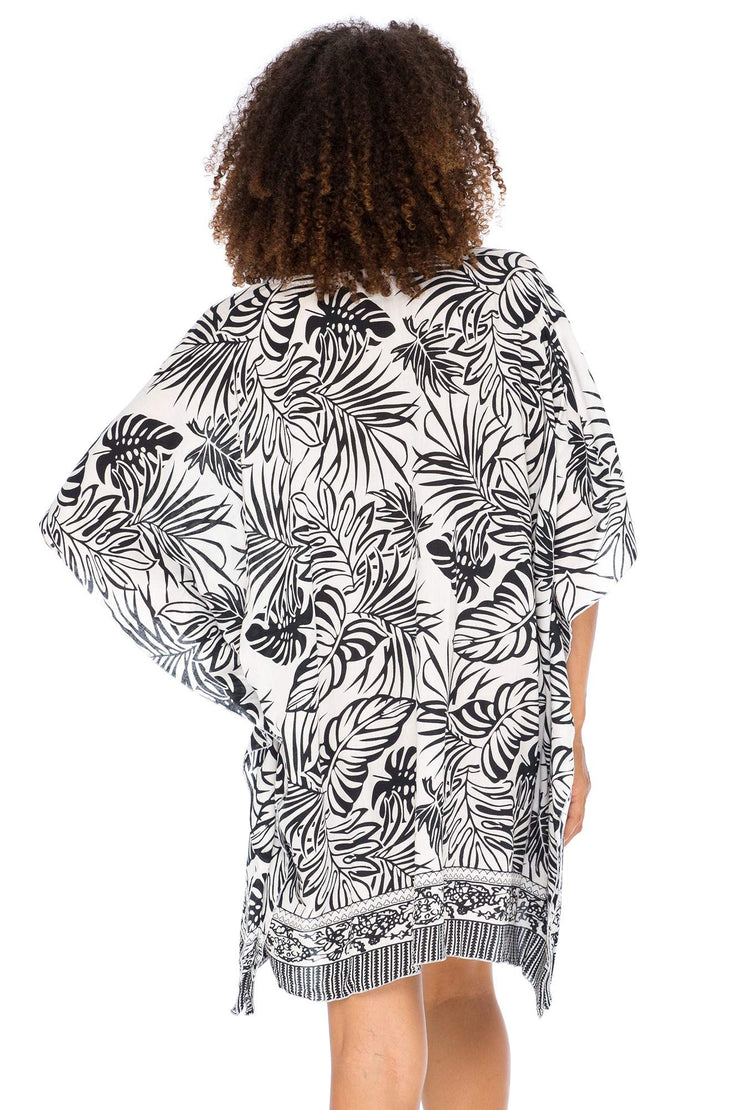 Womens Boho Swimsuit Cover Up Beach Dress Tunic Top Bohemian Leaf Print Short Kaftan