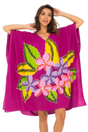 Womens Swimwear Cover Up, Frangipani Floral Beach Dress, Tunic Sundress Poncho