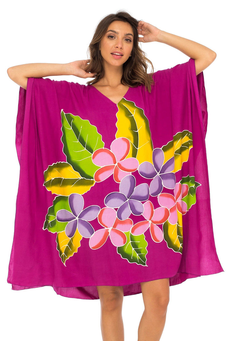 Womens Swimwear Cover Up, Frangipani Floral Beach Dress, Tunic Sundress Poncho