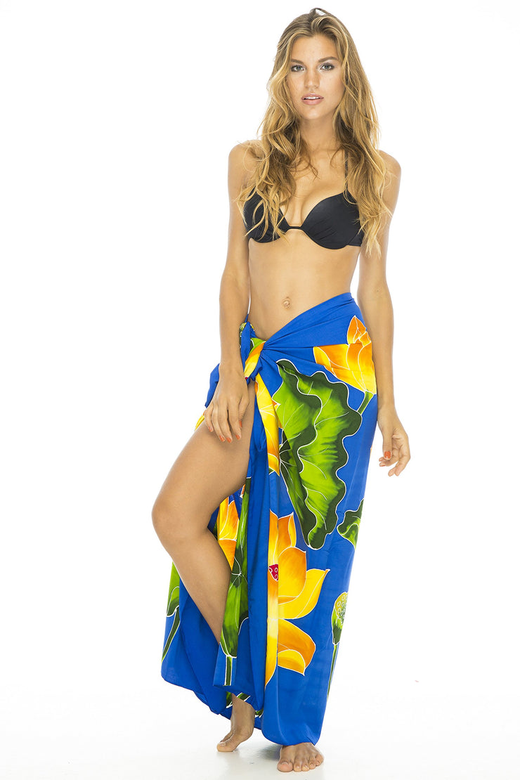 Womens Sarong Swimsuit Cover Up Floral Beach Wear Bikini Wrap Skirt with Coconut Clip Lotus