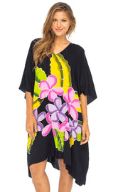 Womens Swimwear Cover Up, Frangipani Floral Beach Dress, Tunic Sundress Poncho