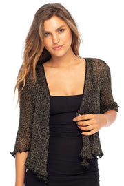 Metallic Shrug Lite Womens Sheer Cardigan Jacket Black Gold