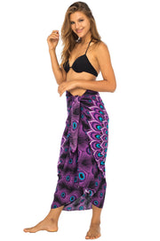 Womens Sarong Swimsuit Cover Up Mandala Peacock Beach Wear Bikini Wrap Skirt with Coconut Clip