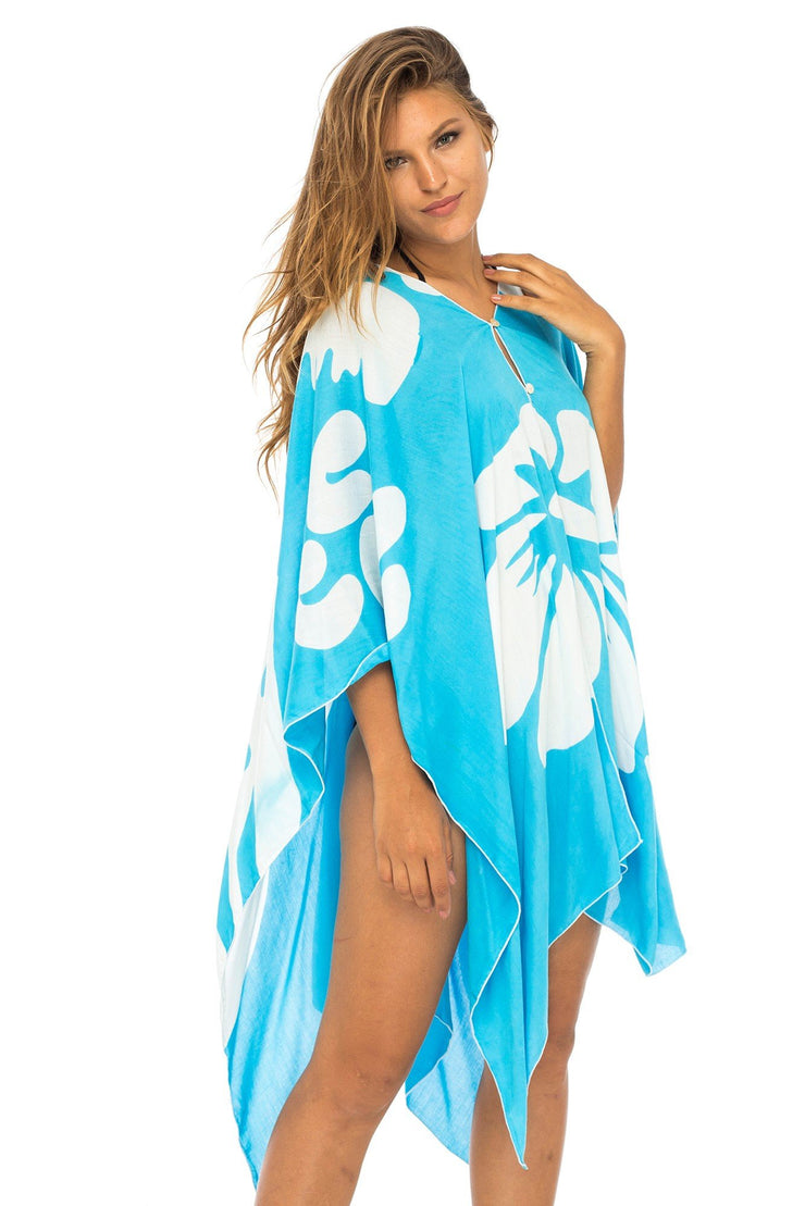 Womens Floral Beach Cover Up, Hibiscus Sundress Asymmetrical for Bikini Swimsuit Swimwear